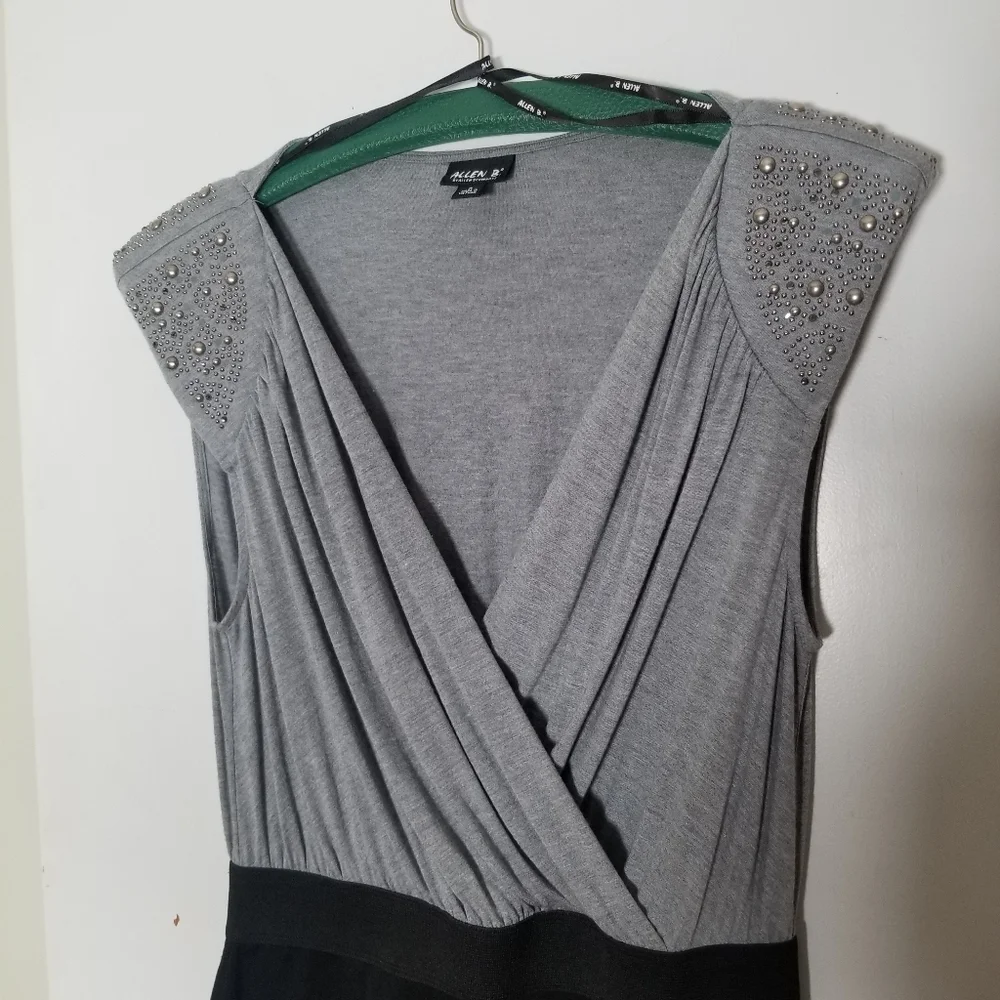 Allen B Military Inspired 2 Tone Mini Dress, Capped Studded Sleeves Black Gray M - Picture 9 of 9